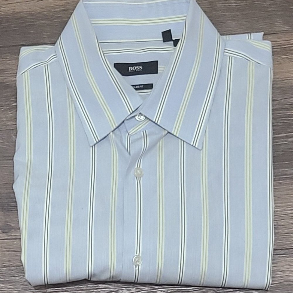 Hugo Boss Regular Fit Stripe Long Sleeve Button Up Shirt Large PO - Picture 4 of 5